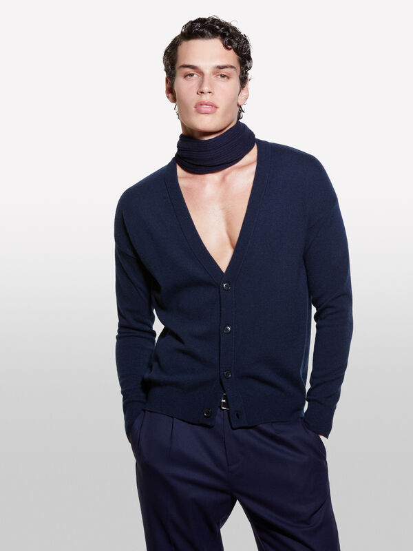 Dark blue regular fit cardigan  - men's cardigans | Sisley