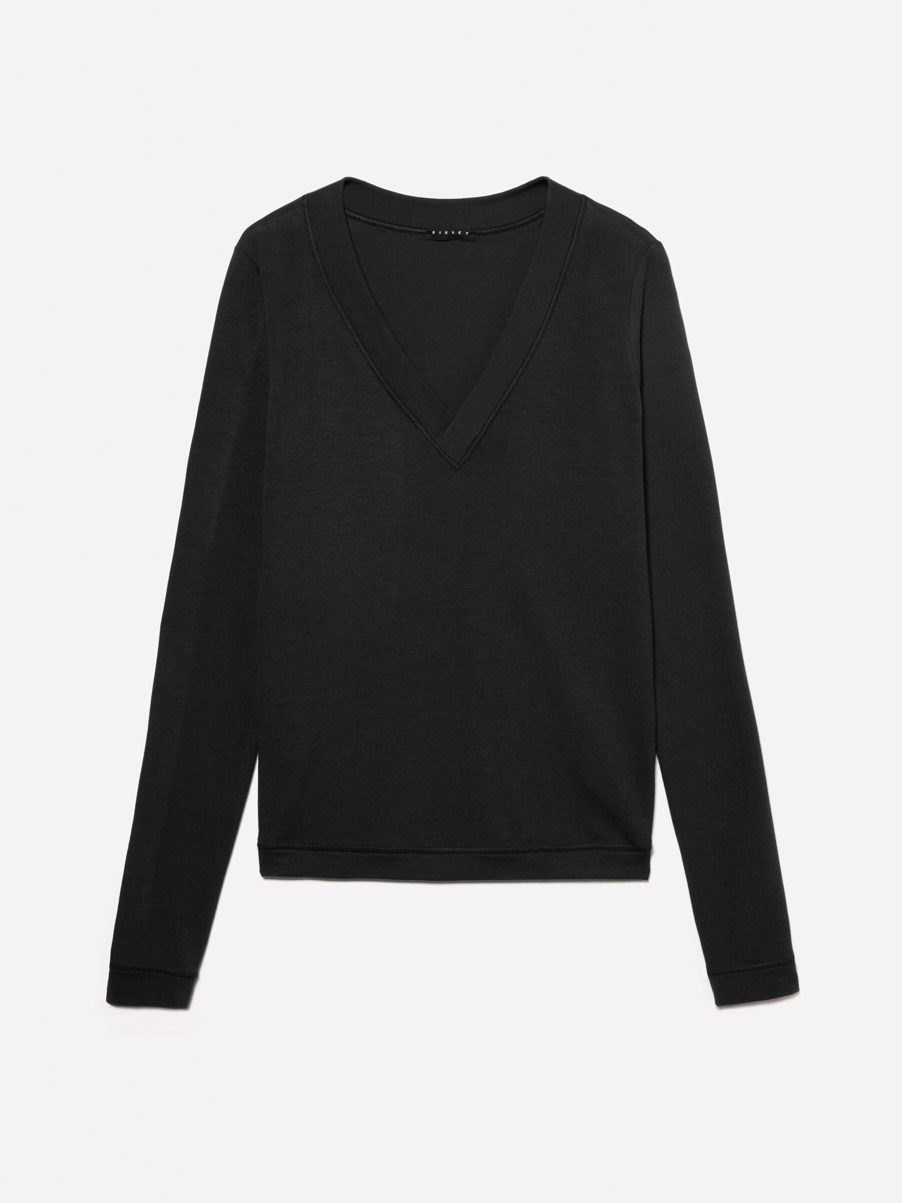 Black slim fit long sleeve t-shirt, Black - Sisley
