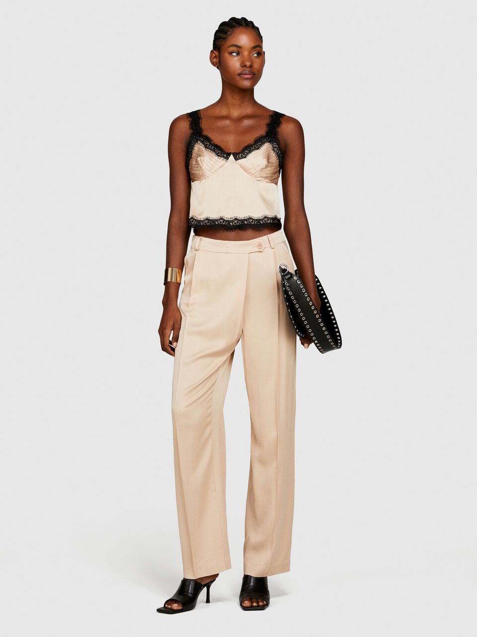 Satin top with lace Women image number null