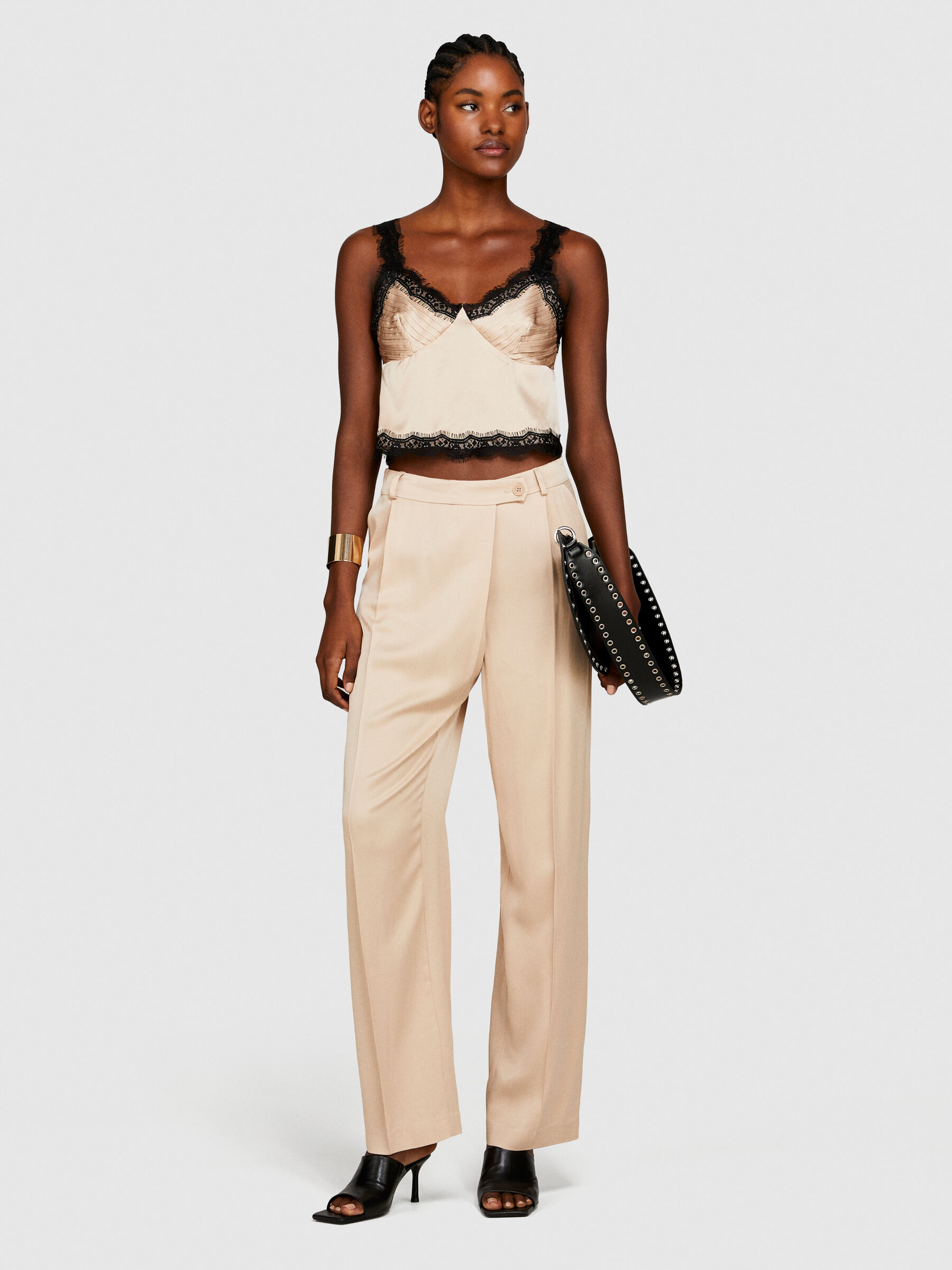 Satin top with lace Women image number null