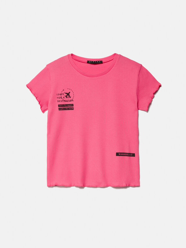 Ribbed t-shirt with print - girls' short sleeve t-shirts | Sisley Young