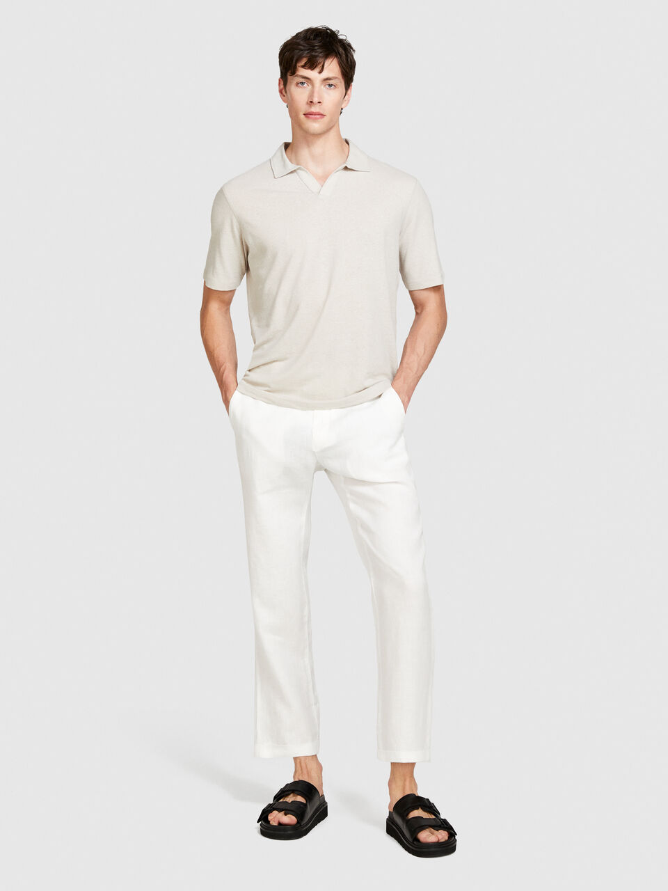 Regular fit trousers in 100% linen Men image number null