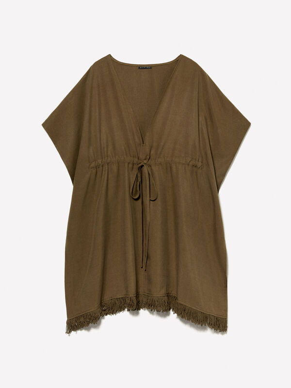 Military green cropped kaftan - women's short dresses | Sisley