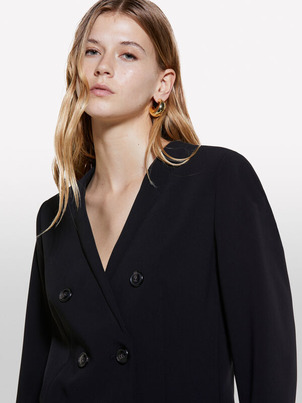 Black double-breasted blazer with V-neck - women's blazers | Sisley