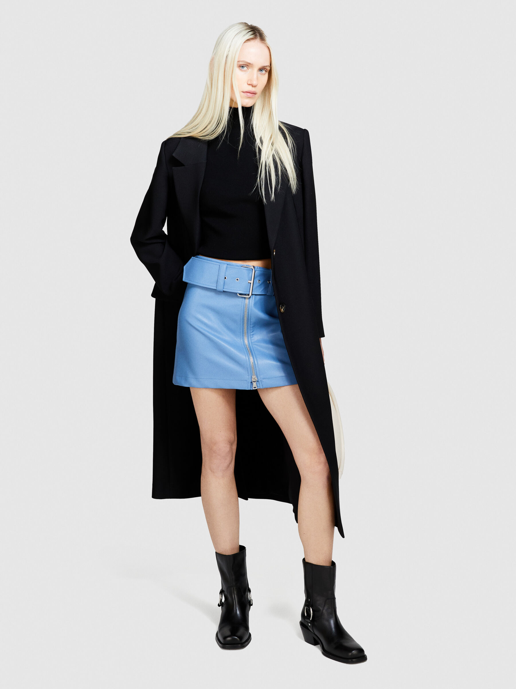 Single-breasted duster coat, Black - Sisley