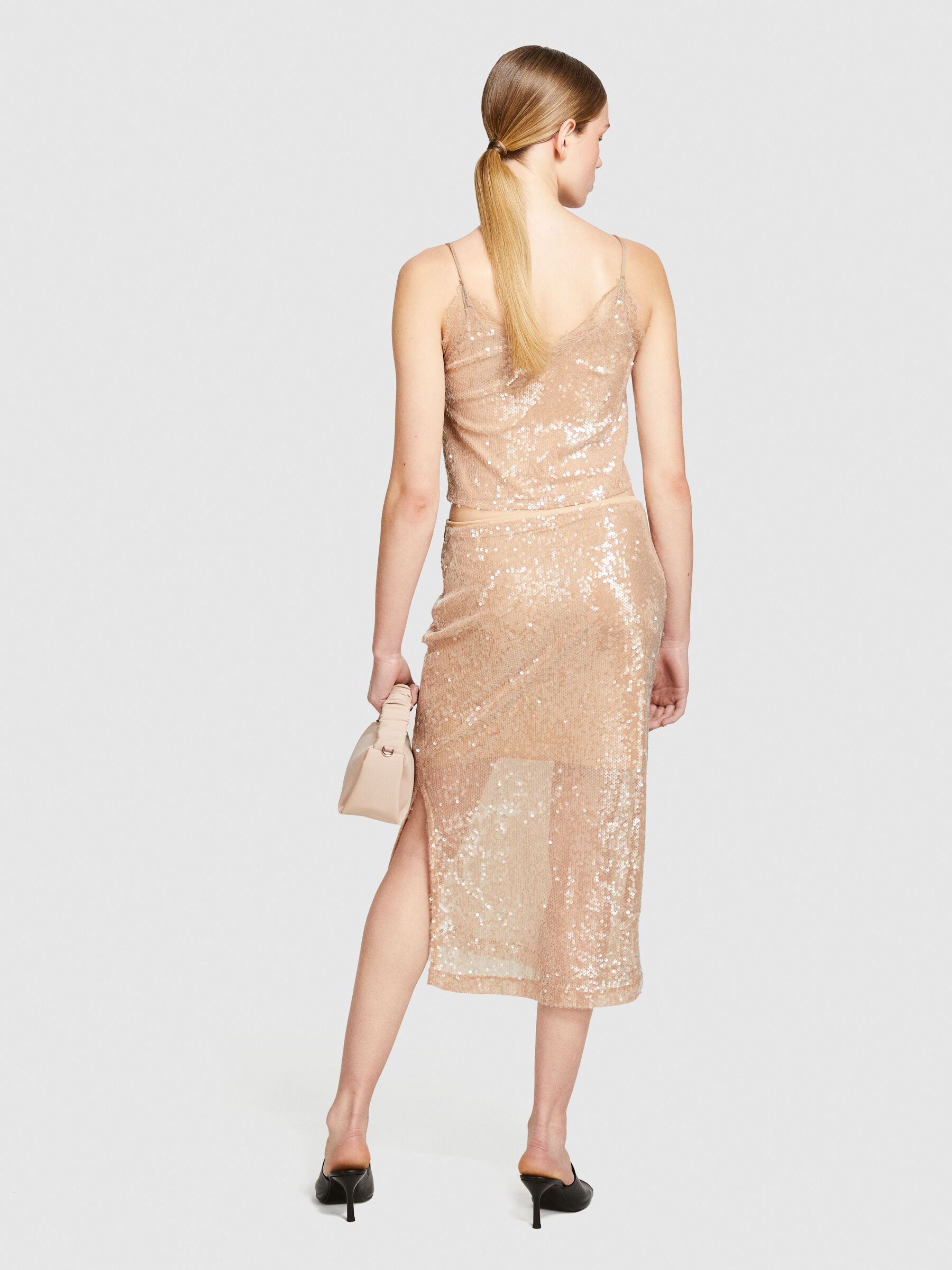 Sequined midi skirt, Soft Pink - Sisley