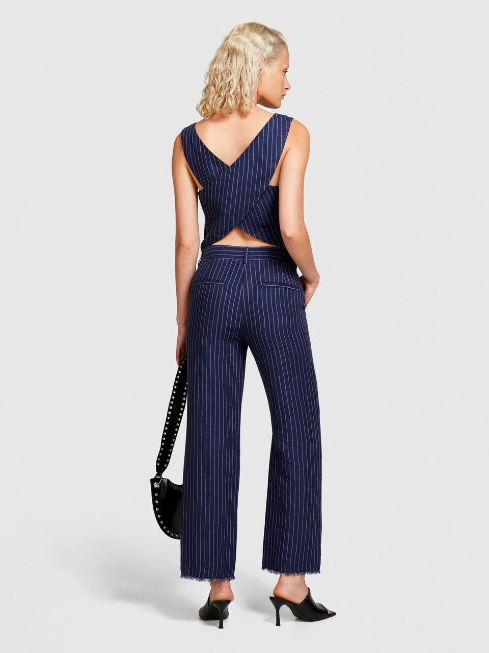 Pinstripe top in 100% linen Women image number null