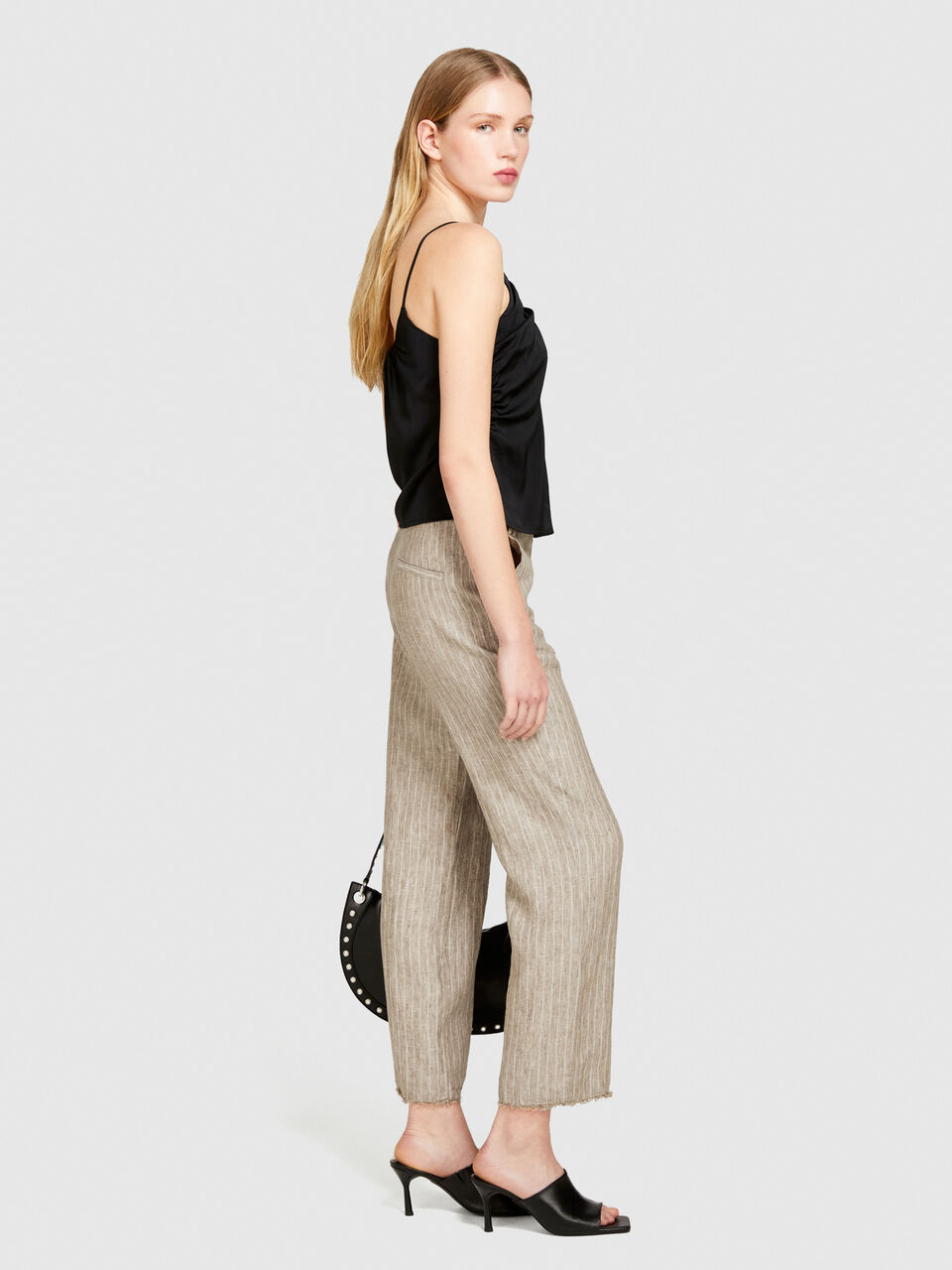Pinstripe trousers in 100% linen Women image number null