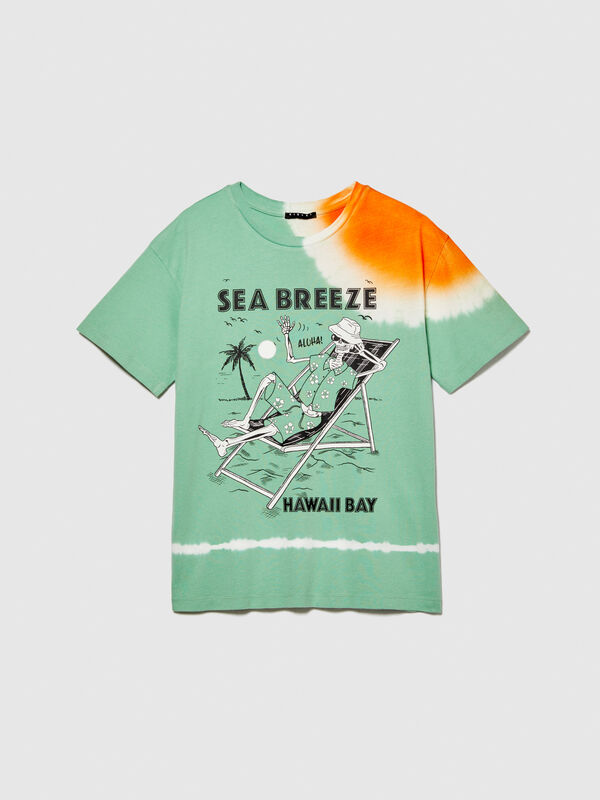 Tie-dye t-shirt with print - boys' short sleeve t-shirts | Sisley Young