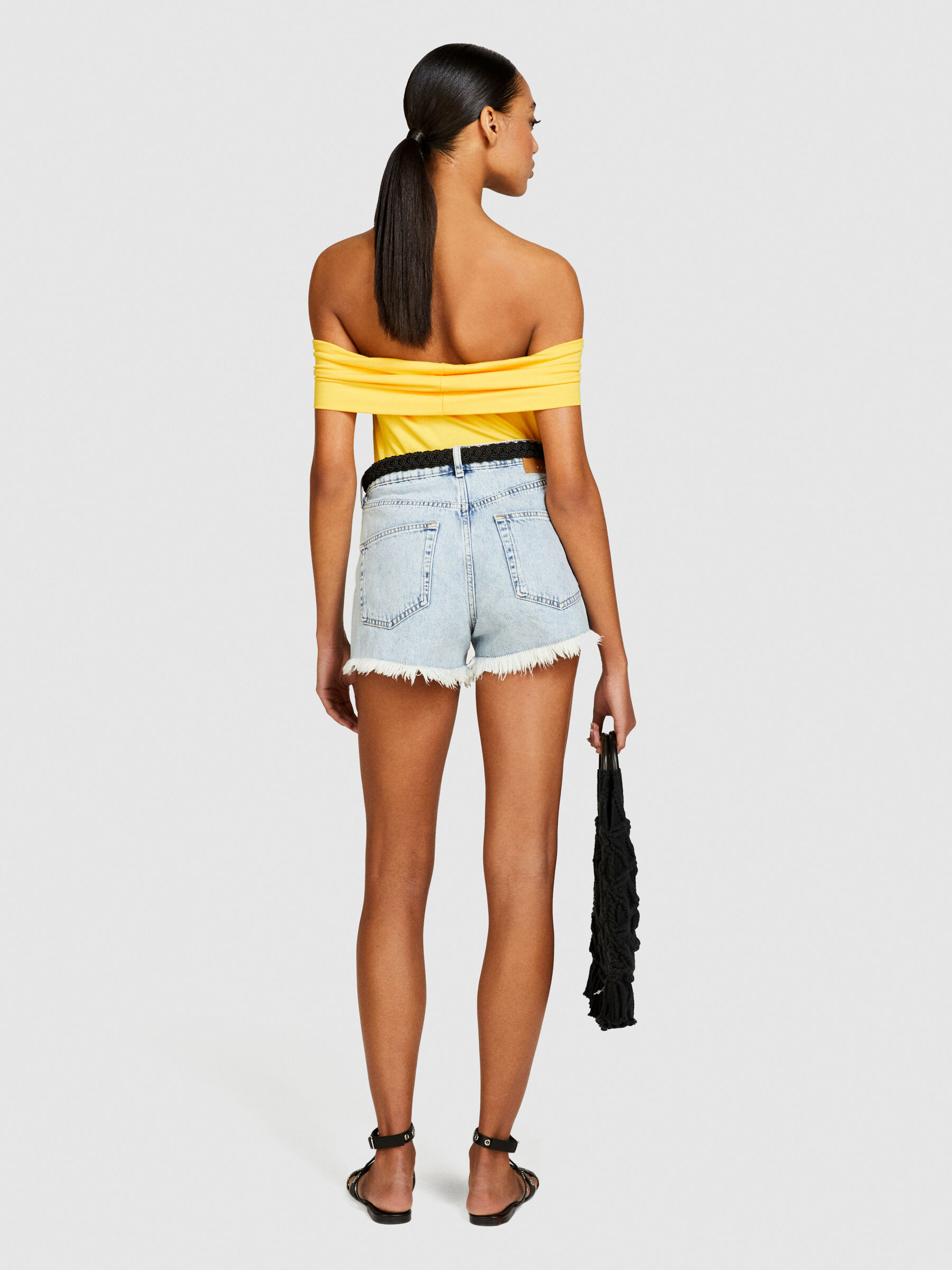 Fringed jean shorts Women image number null