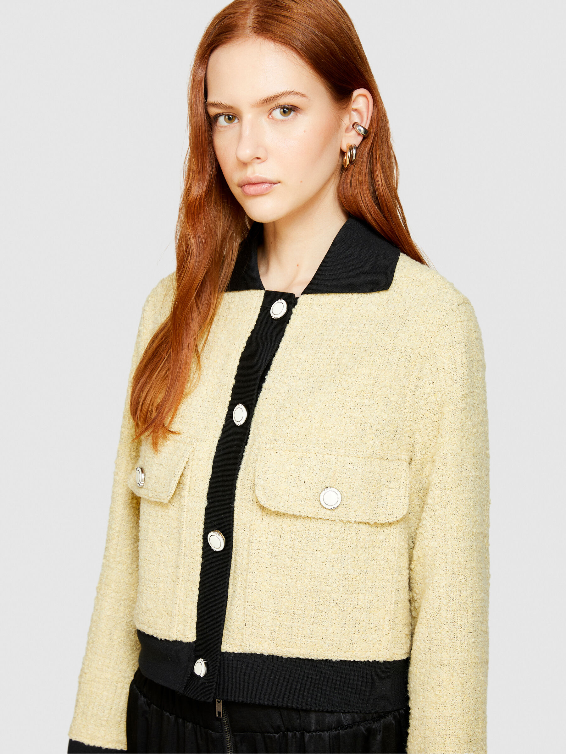 Bouclè jacket with contrast, Yellow - Sisley