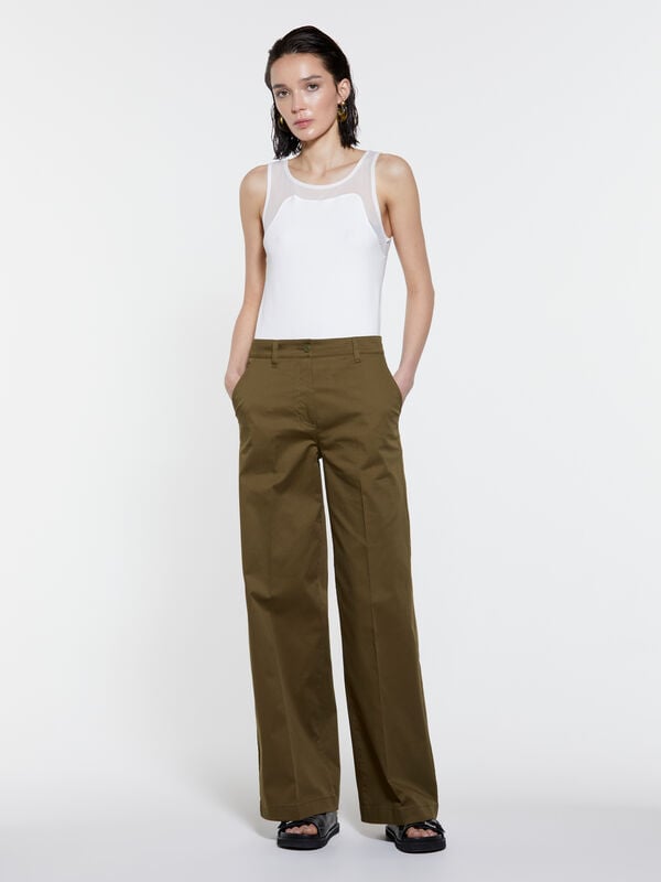 Military green wide leg trousers - women's palazzo trousers | Sisley