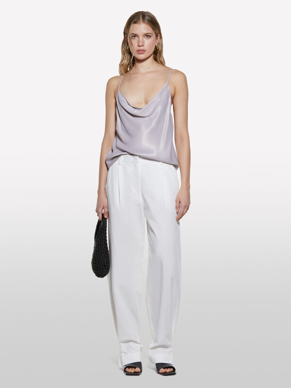 White relaxed fit trousers - women's palazzo trousers | Sisley