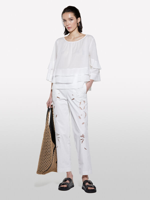 White blouse with frills - women's blouses | Sisley