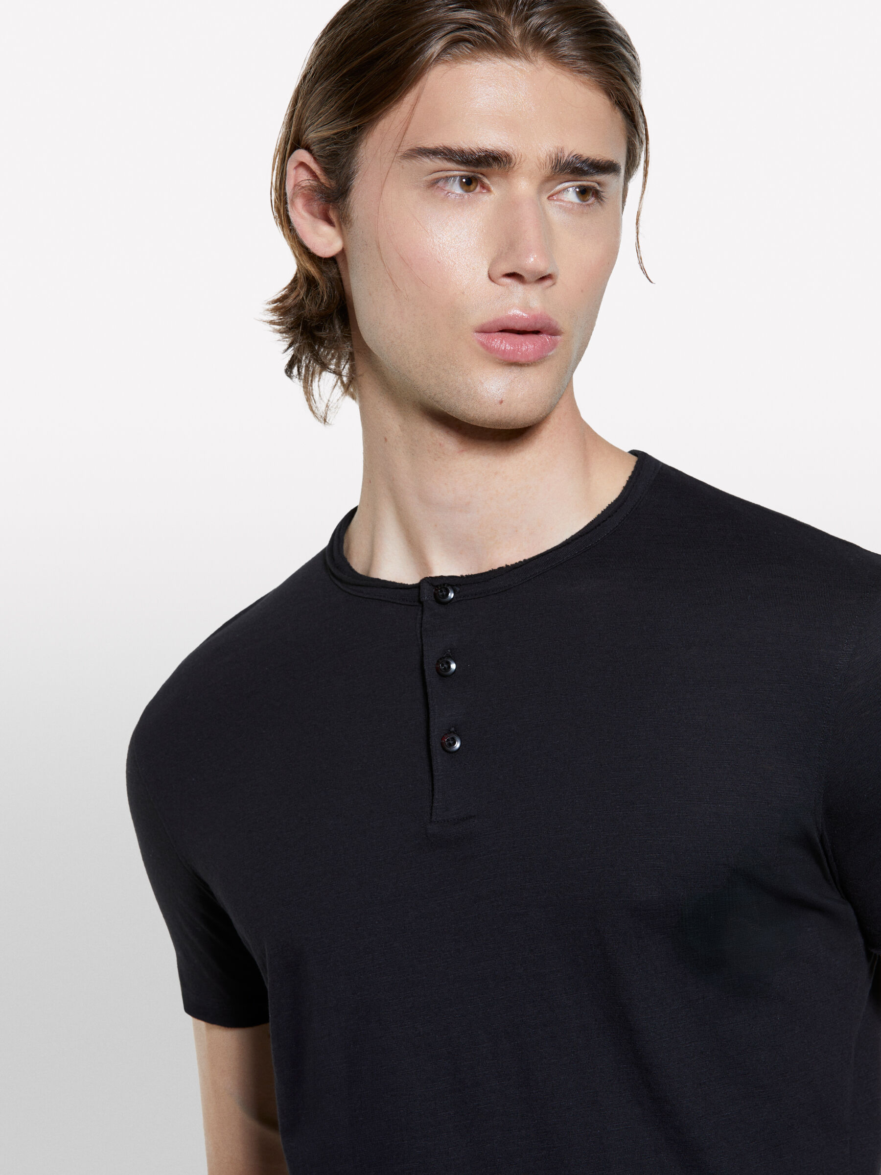 Black Henley t-shirt, Black - Sisley