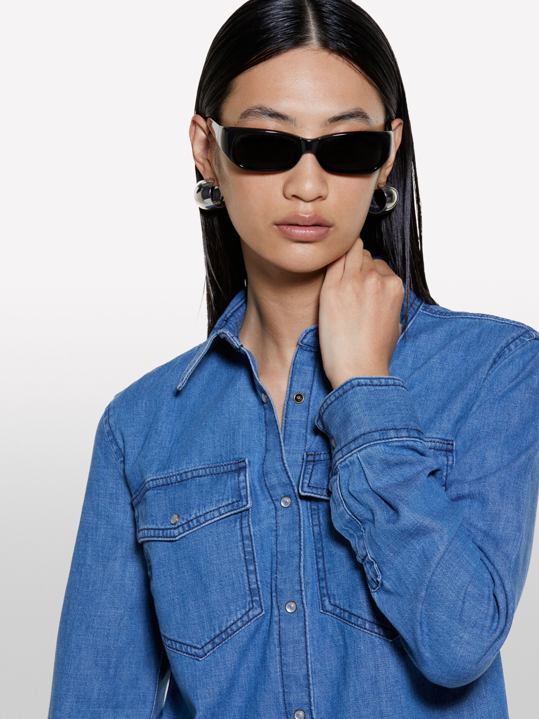 Blue regular fit denim shirt, Blue - Sisley Blue regular fit denim shirt, Blue - Sisley