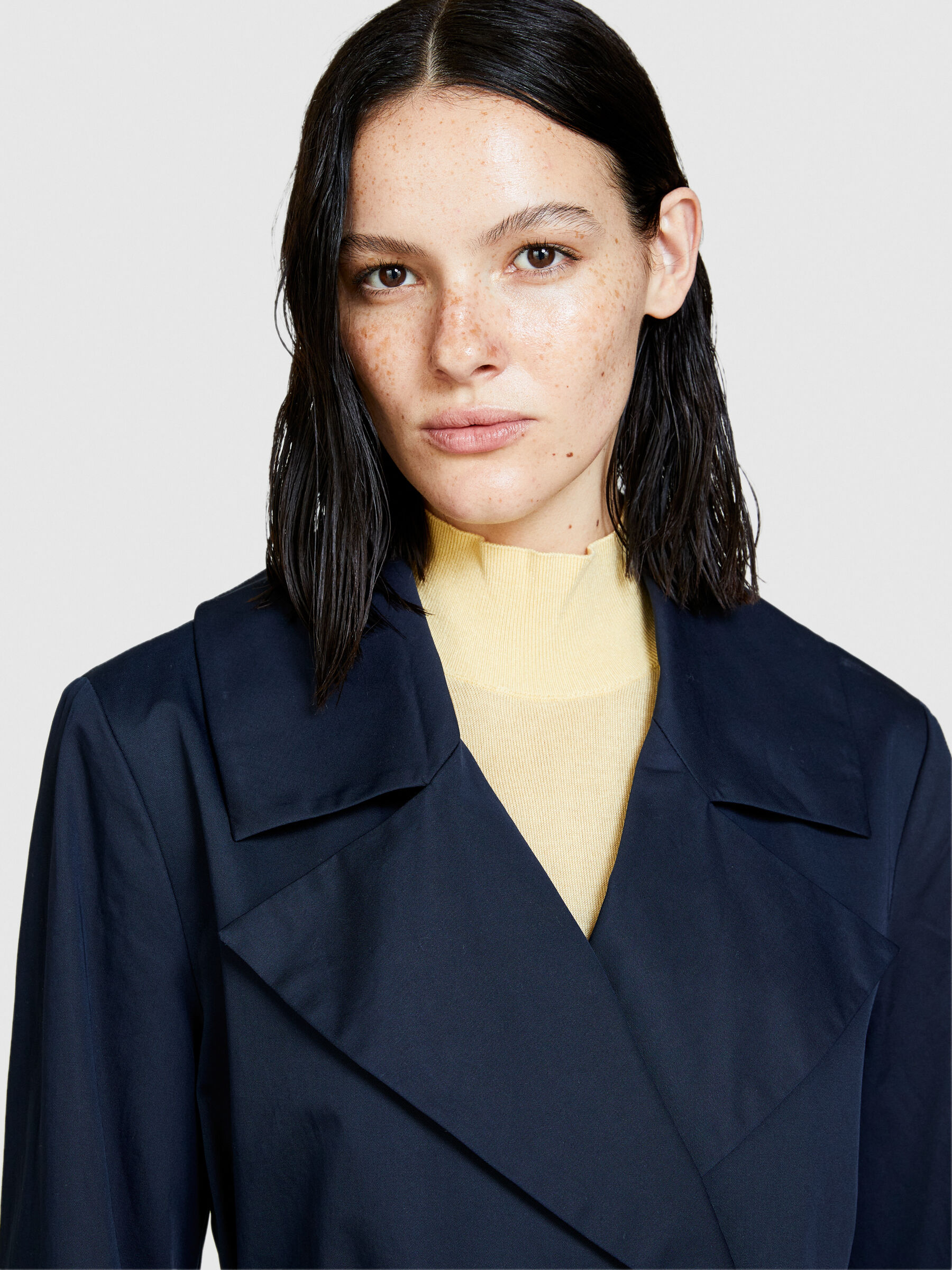Oversized trench coat with sash, Dark Blue - Sisley Oversized trench coat with sash, Dark Blue - Sisley
