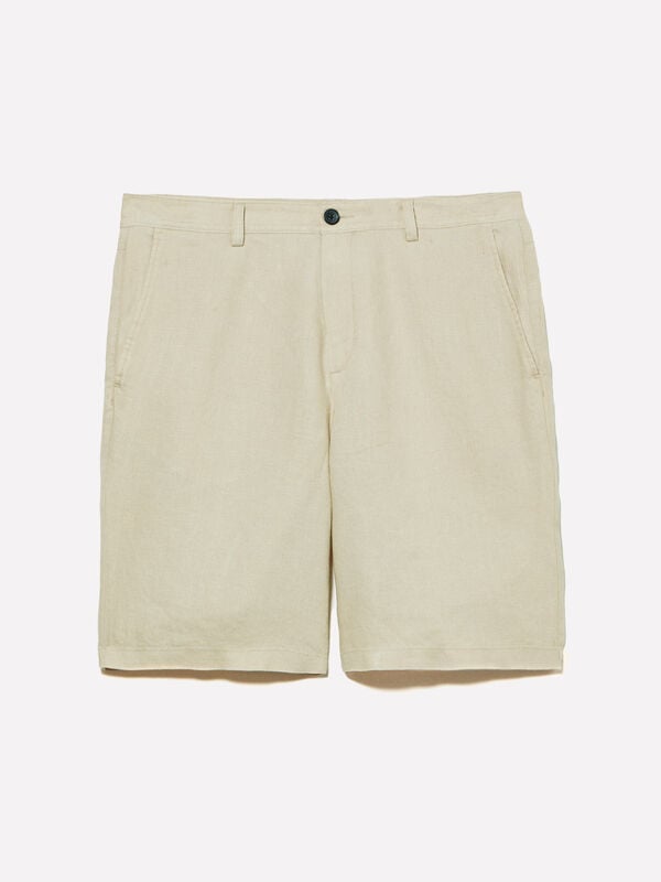 Sand beige 100% linen bermudas Sand beige 100% linen bermudas - men's shorts | Sisley