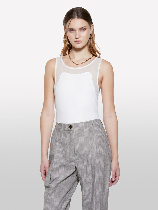 White tank top with tulle - women's tops | Sisley
