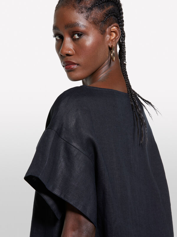 Black blouse in 100% linen - women's blouses | Sisley