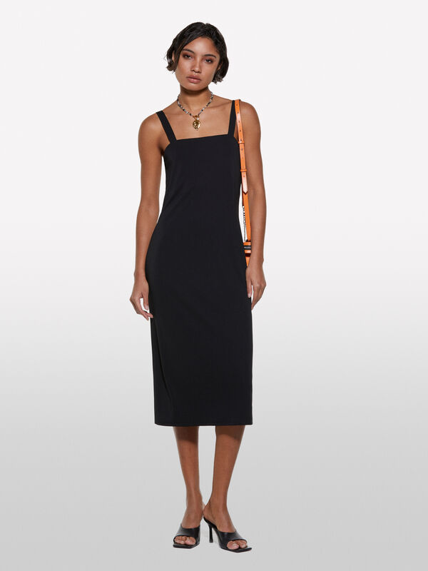Black dress with porthole - women's midi dresses | Sisley