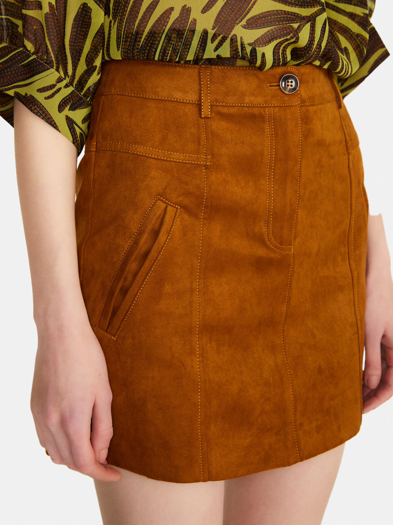 High waist tan mini skirt hot sale