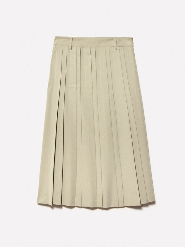 Military green pleated skirt - women's midi skirts | Sisley