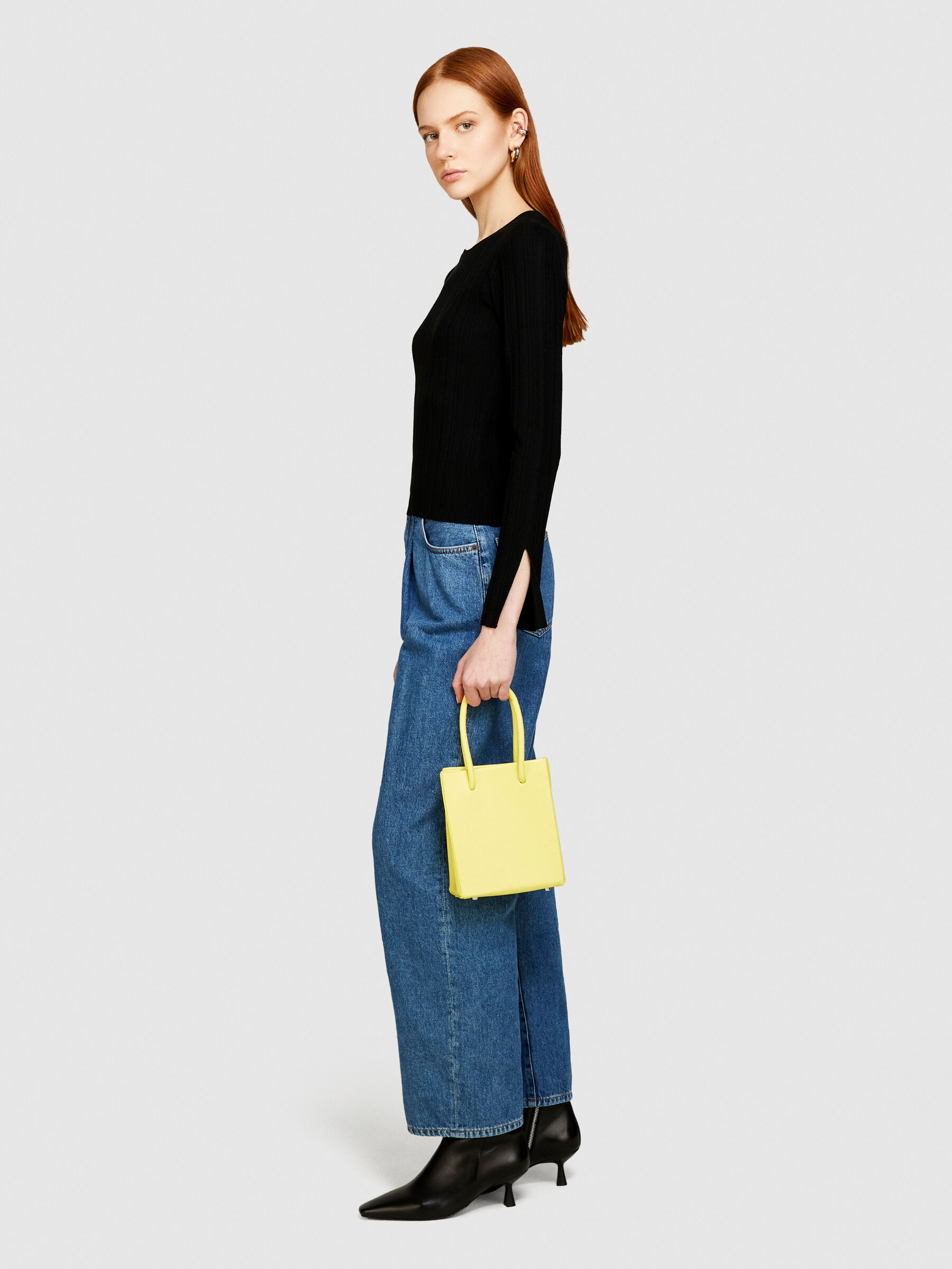 Slim fit ribbed sweater, Black - Sisley