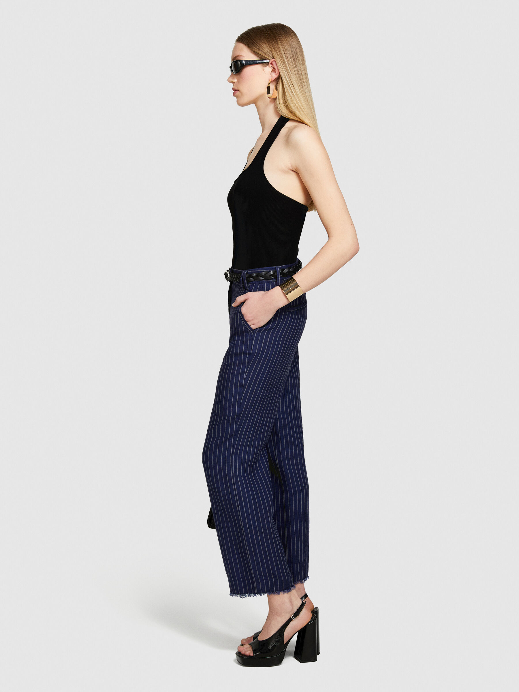 Pinstripe trousers in 100% linen Women image number null