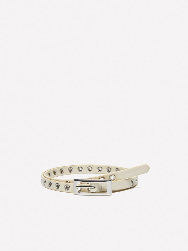 Cream white belt with eyelets - women's belts | Sisley