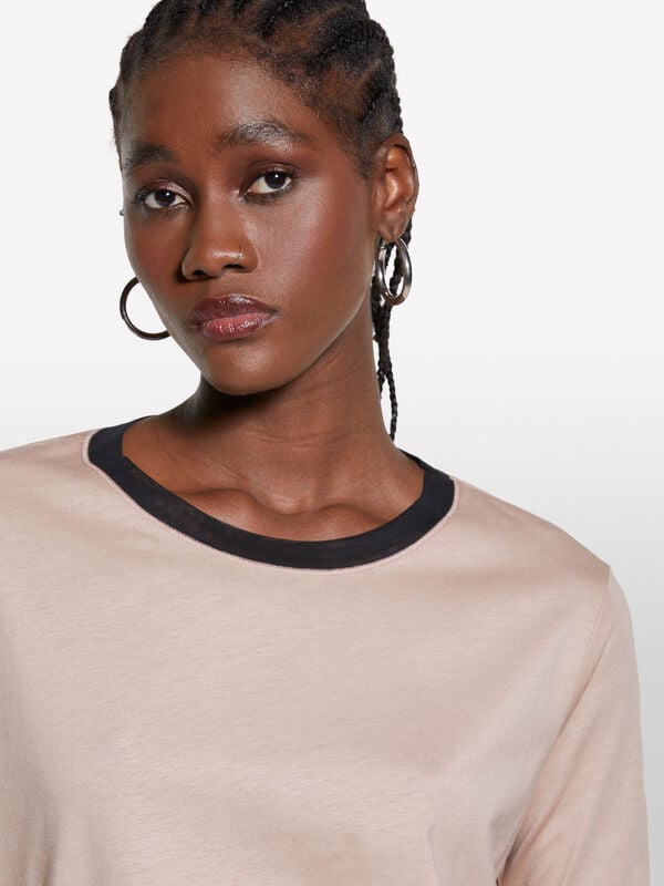 Brown t-shirt with tulle inserts - women's short sleeve t-shirts | Sisley
