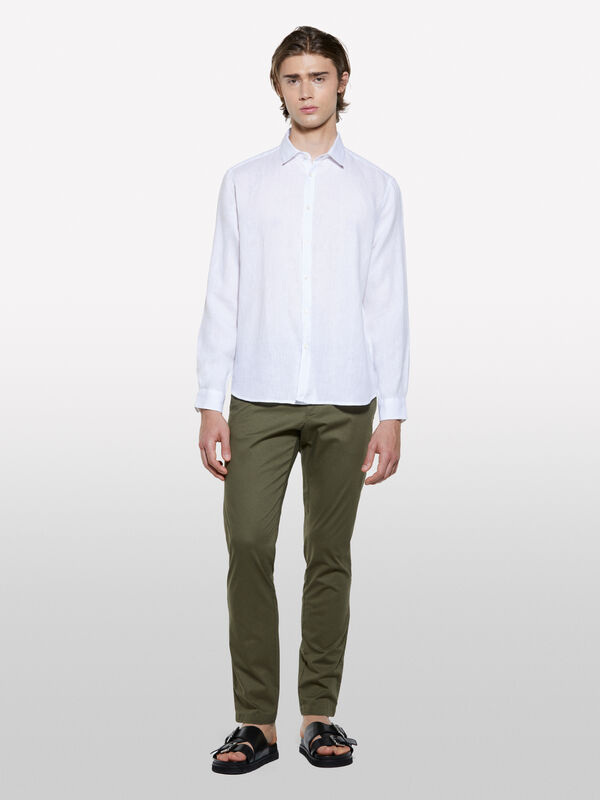 White 100% linen shirt - men's regular fit shirts | Sisley