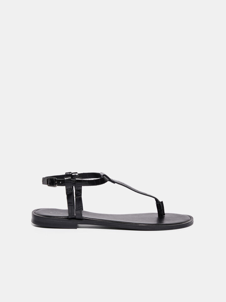 8 By YOOX LEATHER PADDED THONG SANDALS, Black Women's Flip Flops