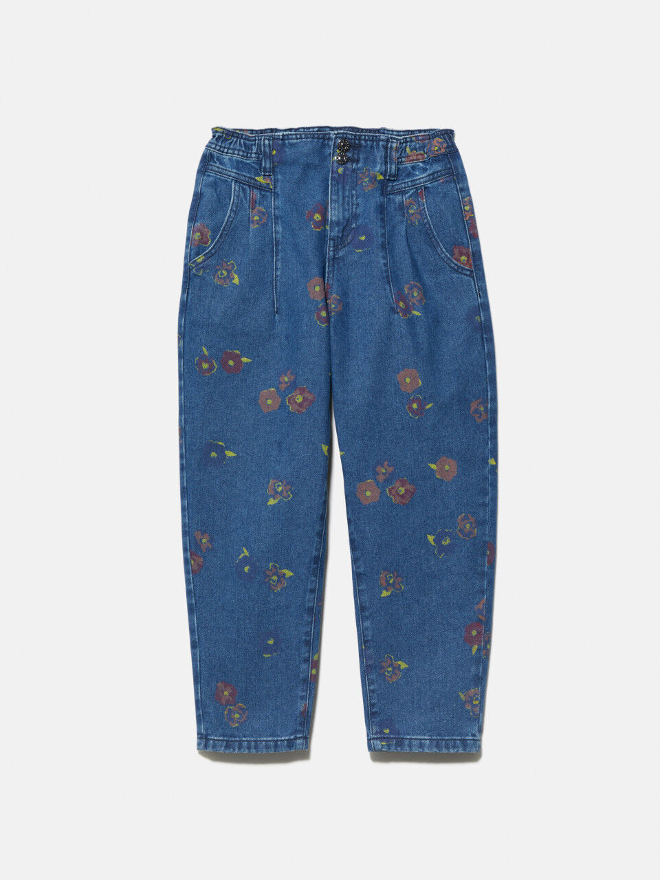 High-waisted floral jeans