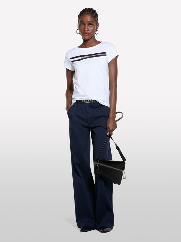 White t-shirt with print - women's short sleeve t-shirts | Sisley