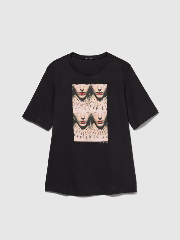 T-shirt with print and studs - women's short sleeve t-shirts | Sisley