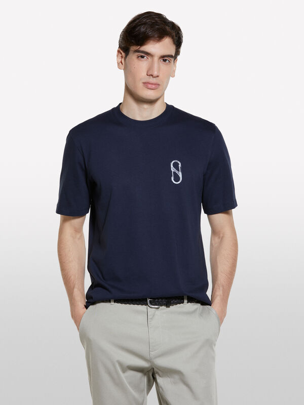 Blue t-shirt with print - men's short sleeve t-shirts | Sisley