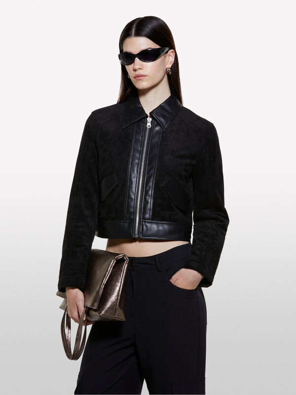 Black boxy fit cropped jacket - women's jackets | Sisley