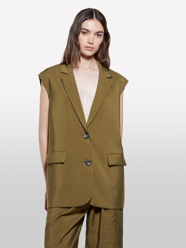 Olive green vest with crinkle look - women's vests and sleeveless jackets | Sisley