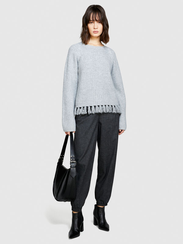 Sweater with fringe - women's crew neck sweaters | Sisley