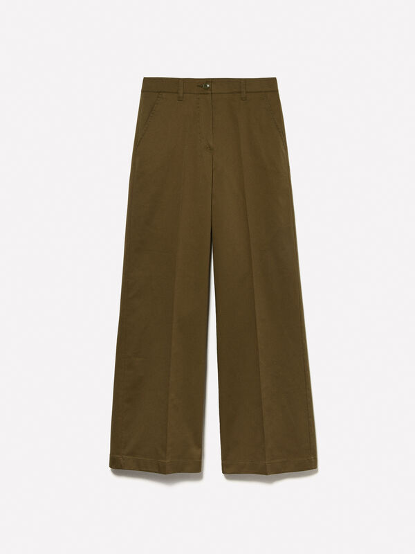 Military green wide leg trousers - women's palazzo trousers | Sisley