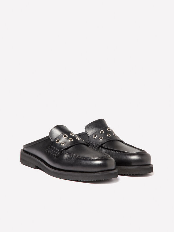 Leather mules with eyelets - women's flat shoes | Sisley