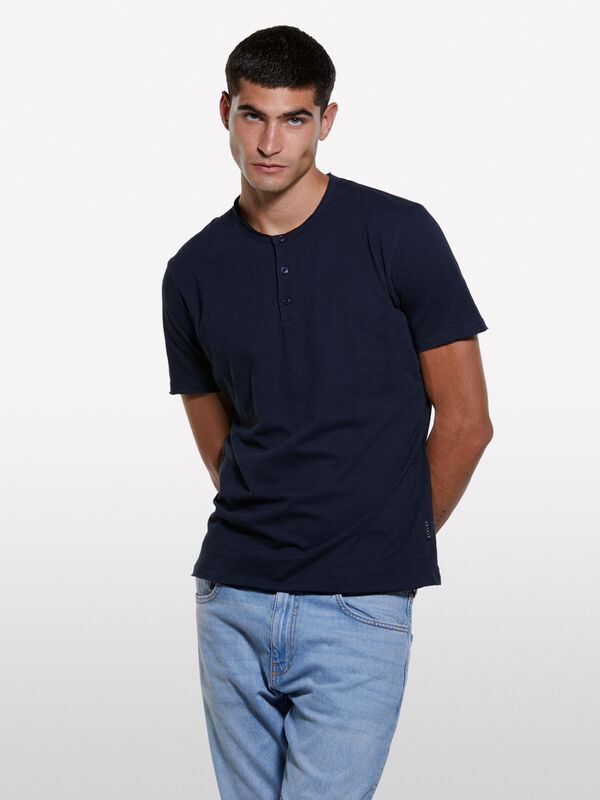 Dark blue Henley t-shirt - men's short sleeve t-shirts | Sisley