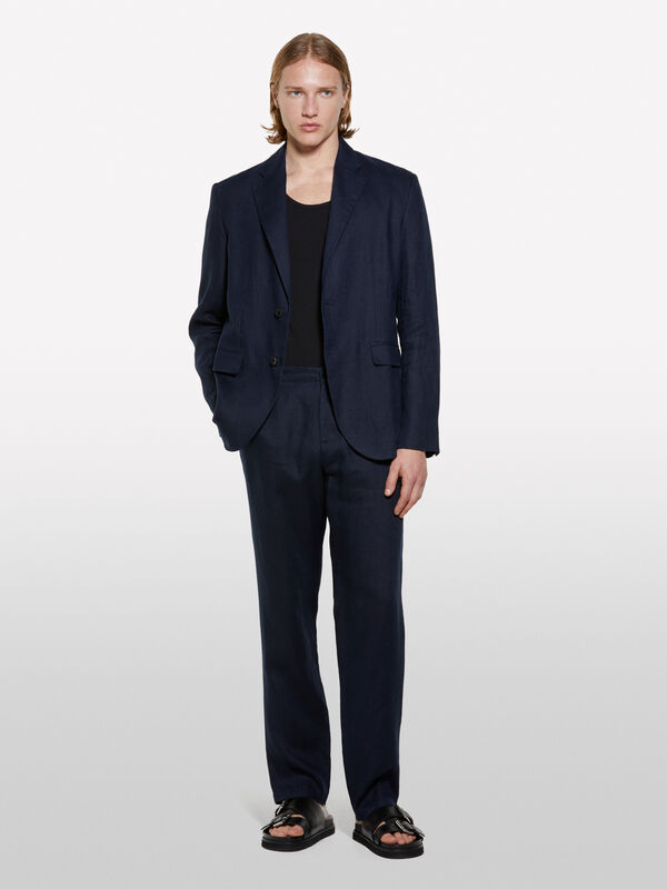 Dark blue 100% linen blazer - men's blazers | Sisley
