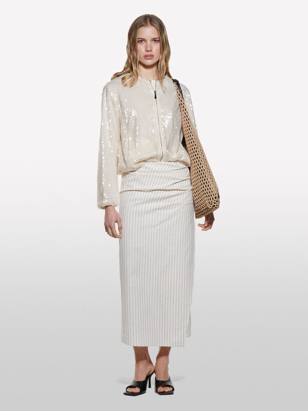 Beige striped skirt - women's midi skirts | Sisley