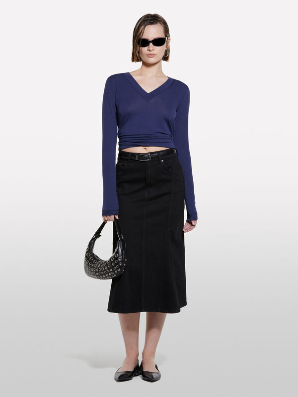 Dark blue slim fit long sleeve t-shirt - women's long sleeve t-shirts | Sisley