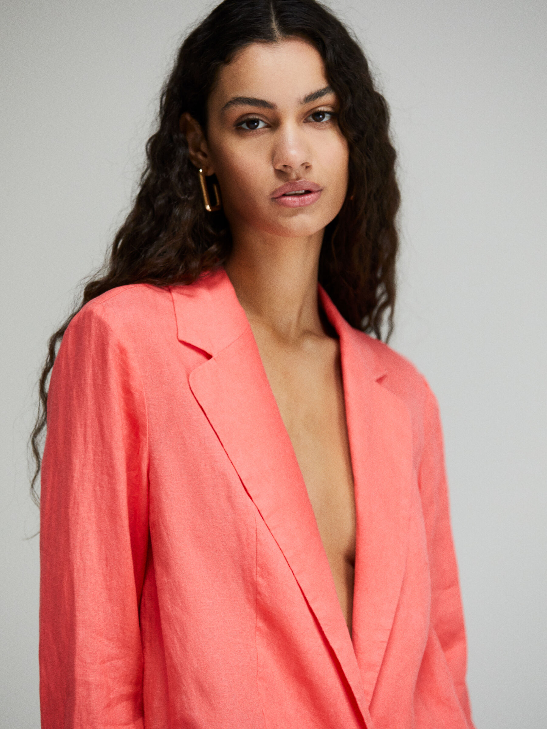 100% linen blazer, Coral - Sisley