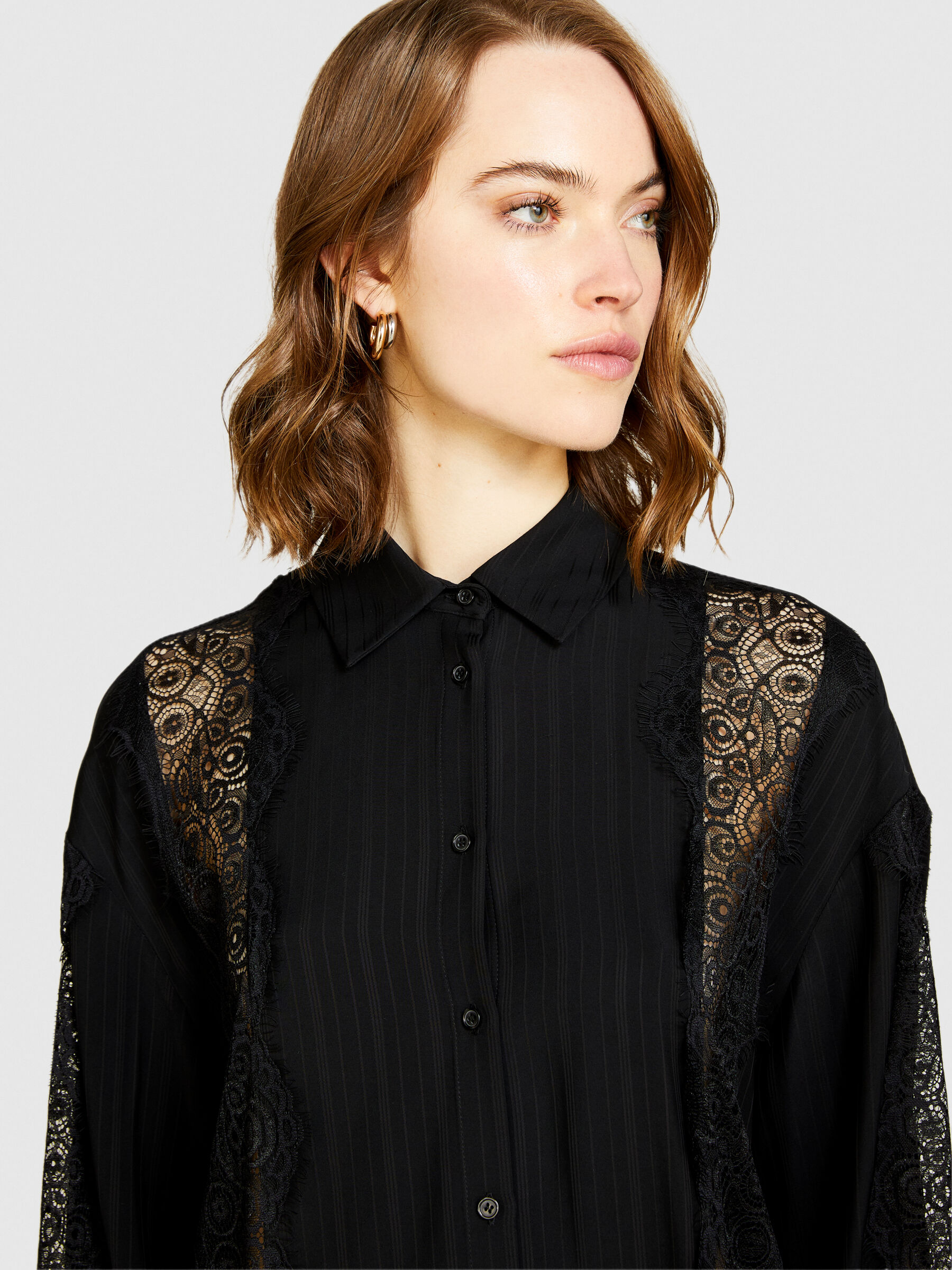 Satin shirt with lace Women image number null