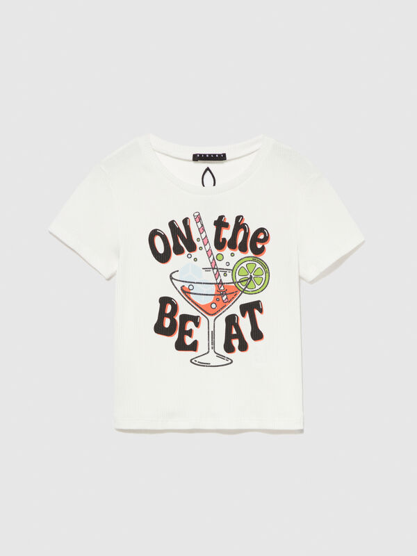 T-shirt with print and cut-out - girls' short sleeve t-shirts | Sisley Young