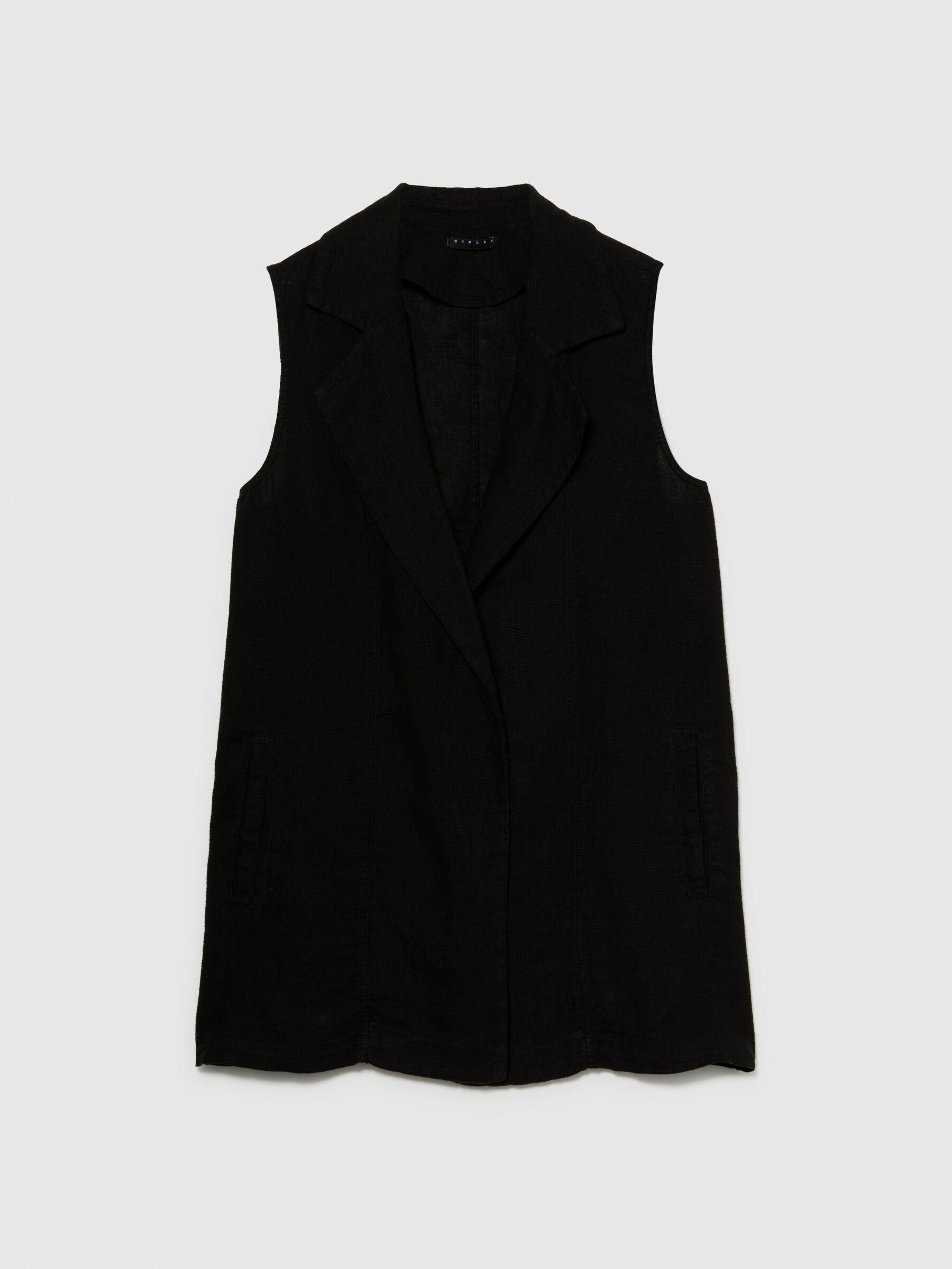 100% linen open vest, Black - Sisley